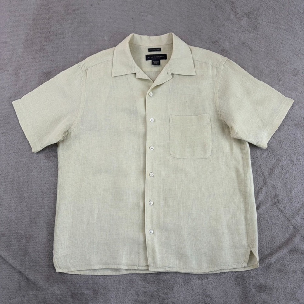 Vintage Banana Republic 100% Irish Linen Y2K Shirt Light Green Men Small Resort